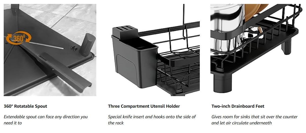 2 Tier Dish Drying Rack for Kitchen Counter Metal Dish Racks Drainers with Knife Cup Utensil Holder