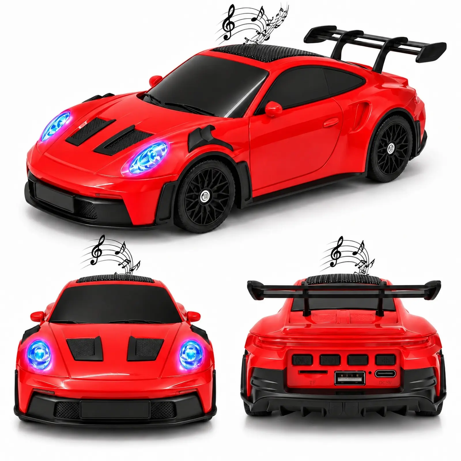 RoarBox X-712 Sports Car Bluetooth Speaker with Multi-Color LED Lights, Portable Wireless Speaker with TWS Stereo, FM Radio, USB & TF Card, Cool Gift for Car Lovers