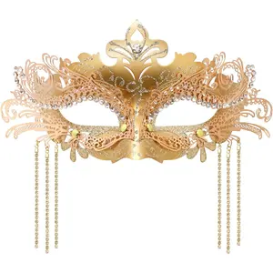Women Masquerade Mask with Rhinestone Chains Venetian Mask Mardi Gras Decoration for Carnival Party Costume