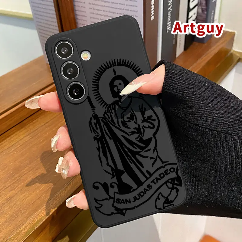 Straight Edge Soft Silicone Smartphone Casing for Samsung S24 Ultra Plus, S25, S23, S22 Ultra Plus - Saint Jude Symbol Pattern, Full Body Protection, Shockproof Cover for Handheld Cellphone Devices