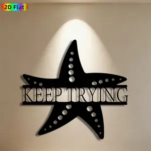 1pc Starfish Metal Wall Art, Inspirational "Keep Trying" Starfish Statue Mural, Ideal Gift for New Year, Easter, Motivational Decor Enthusiasts,  Metal Wall Decor Wall Sculptures, Perfect for Bedroom Wall & Garden Fence, Unique Encouragement Home Decor