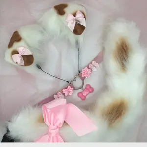 Brown white ear necklace Halloween costume kawaii goth