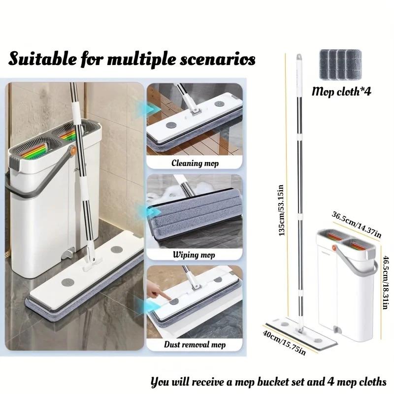 For GGL-M03 Durable Flat Mop Bucket Set Magic Handle Eco-Friendly High Dehydration Rate Reusable Mop Pads for Dry/Wet Floor