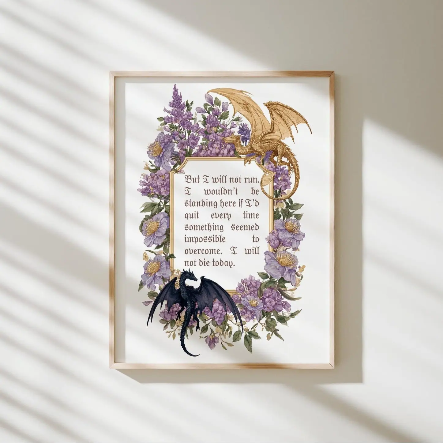 I Will Not Die Today Quote Poster, Fourth Wing Quote Art Print, Rebecca Yarros, Dragon Fantasy Wall Decor, Fantasy Bookish Wall Poster (Unframed)