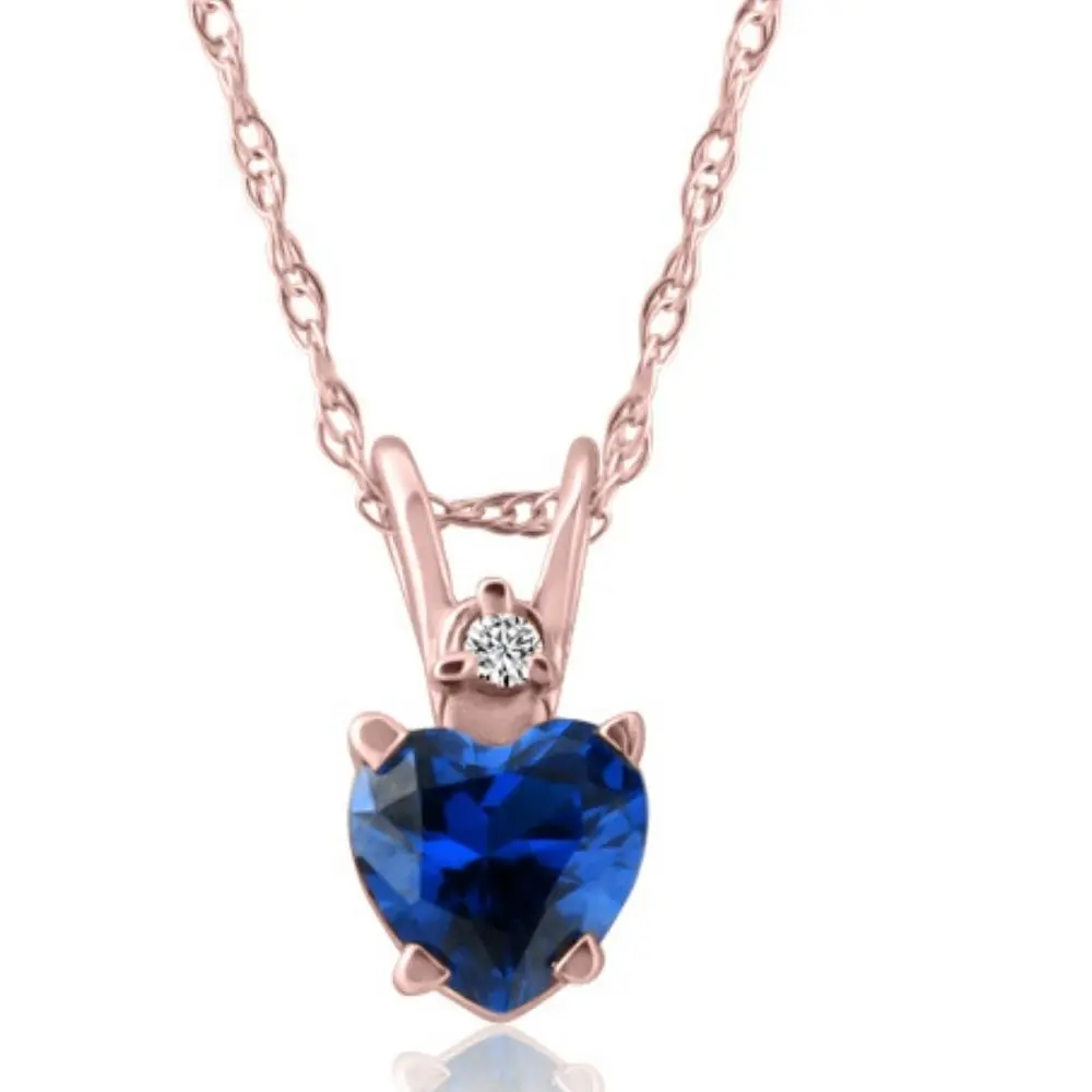 14k White, Yellow, or Rose Gold Diamond & Blue Sapphire Heart Pendant Necklace 14k White, Yellow, or Rose Gold Diamond & Blue Sapphire Heart Pendant Necklace