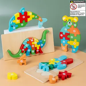 Colorful Animal Puzzle Set, Wooden Puzzle, Dolphin Bear Rabbit Jigsaw, Develops Motor Skills & Cognitive Ability, Early Learning Toy, Perfect Gift