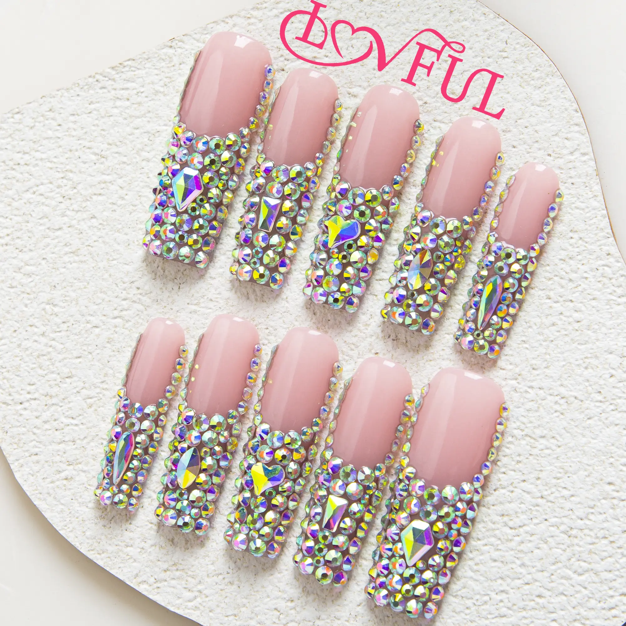 Lovful Square Mid Length 1.7" Handmade Acrylic Press-On Nails for Art & Care|10P...