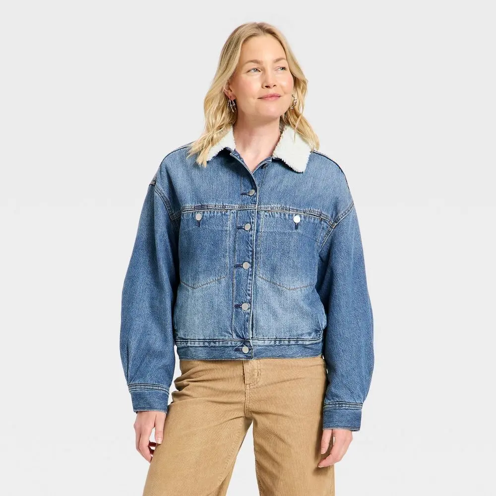 Women's Light Bubble Denim Jacket-Coats, Polyester-Spandex Blend, Button-Front Design, Universal Fit