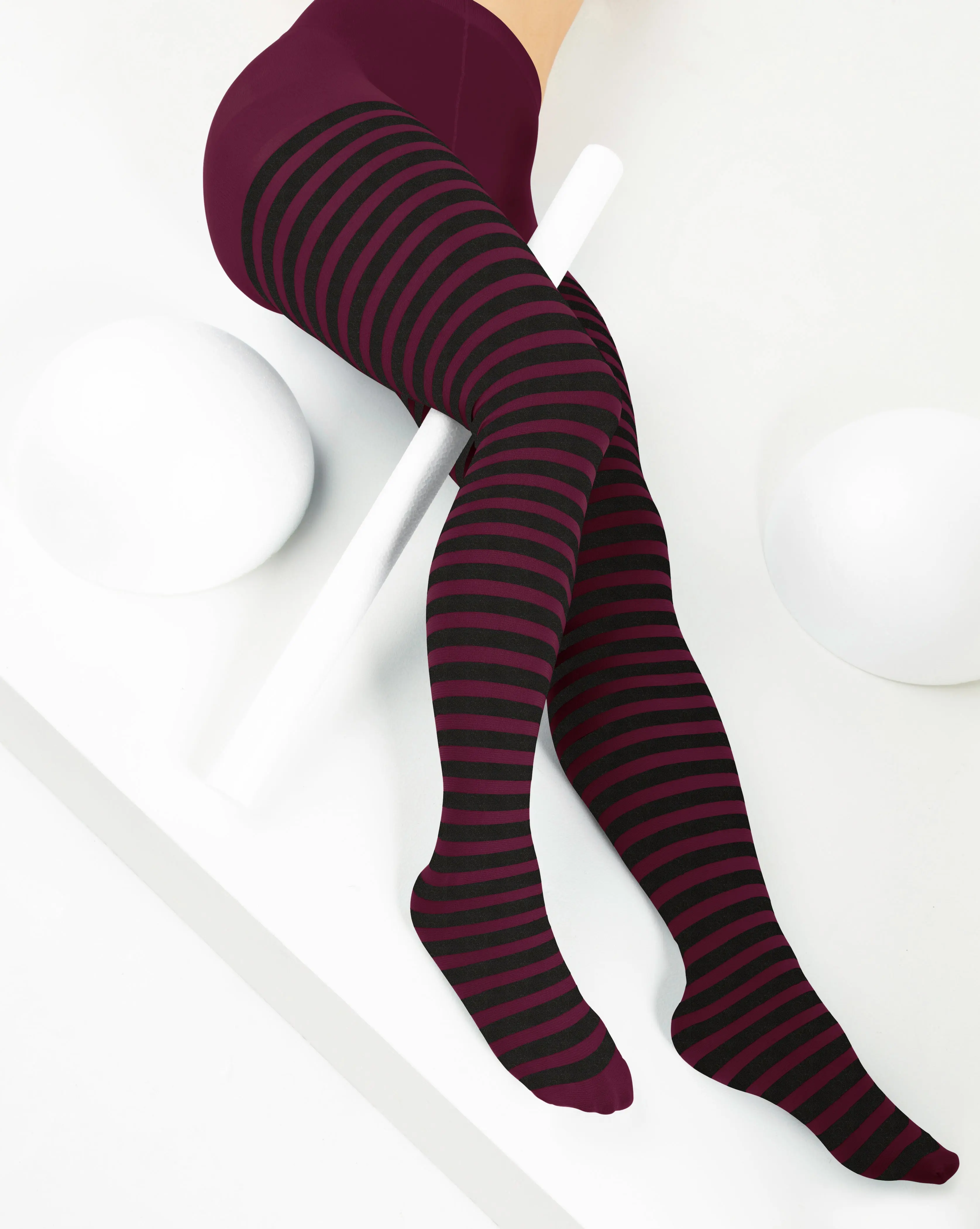 Black Striped Tights 70 Denier - Maroon