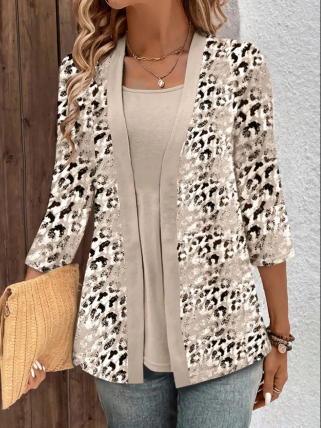 New Fashion Leopard Print Hollow Out Fitted Casual Cardigan for Women, Stylish Open Front Knitwear Sweater, Trendy Animal Pattern Outerwear