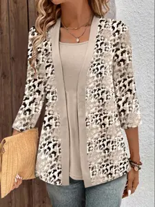New Fashion Leopard Print Hollow Out Cardigan for Women, Stylish Open Front Sweater, Trendy Animal Pattern Outerwear
