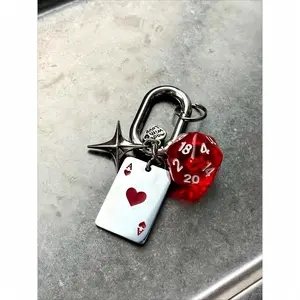 Dice & Poker Card Design Keychain, Trendy Lucky Charm Keyring for Car Keys, Fashion Daily Accessories for Men & Women