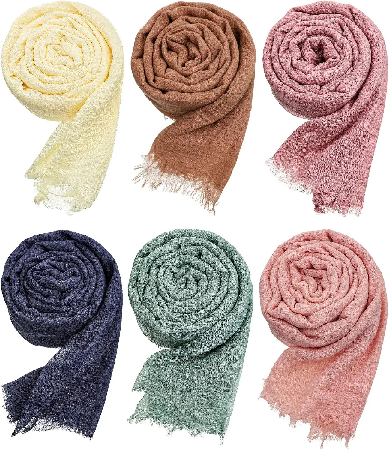 6PCS Women Scarf Shawl Hijab Scarves Crinkle Hijab for Women Shawl Crinkle Wrap Head for Seasons