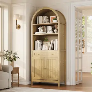 73" Arched Kitchen Pantry Cabinet, Farmhouse Buffet Sideboard, Wooden Coffee Bar Cabinet for Living Room Dining Room Entryway