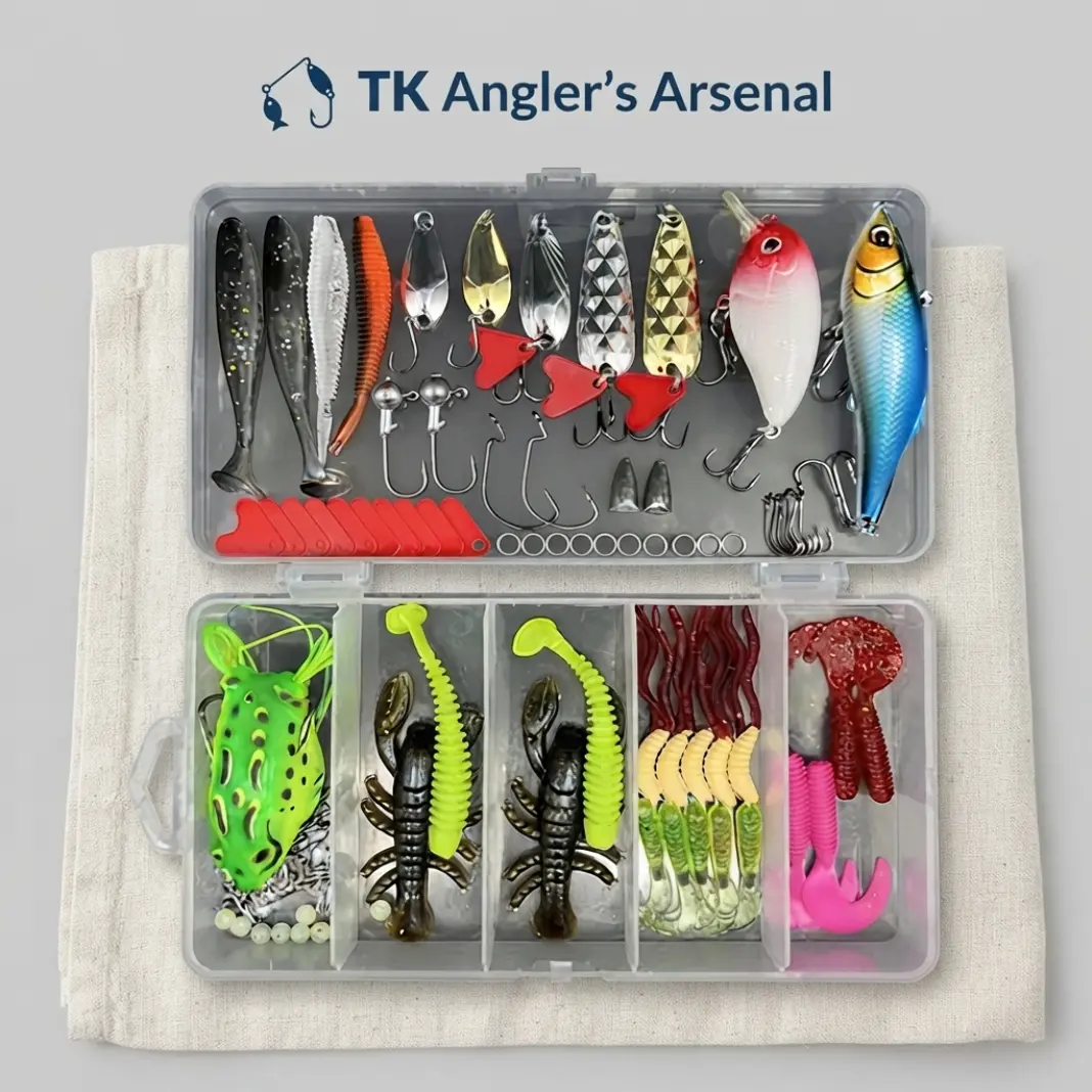 Fishing Lure Kit with Tackle Box, Multiple Styles of Crankbaits, Soft Plastic Baits, Hooks, Weights & Accessories, Freshwater Gear for Bass, Beginners – Ideal for Weekend Trips