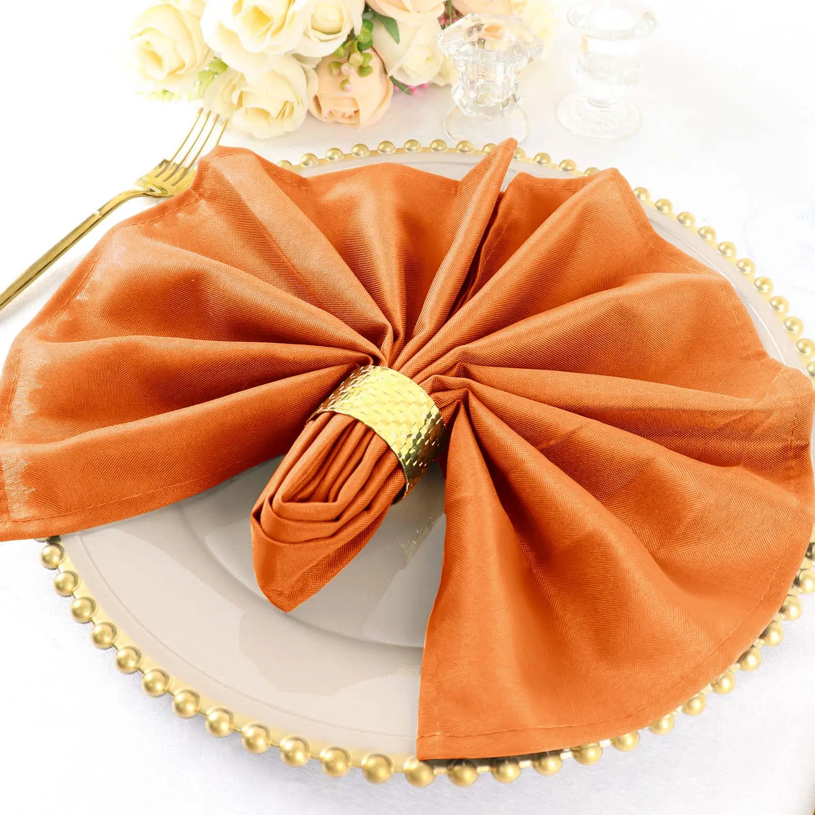 5 Pack Premium Polyester Tableware Napkins, 20"x20" Orange - Wrinkle Resistant, Easy Care Cloth Napkins