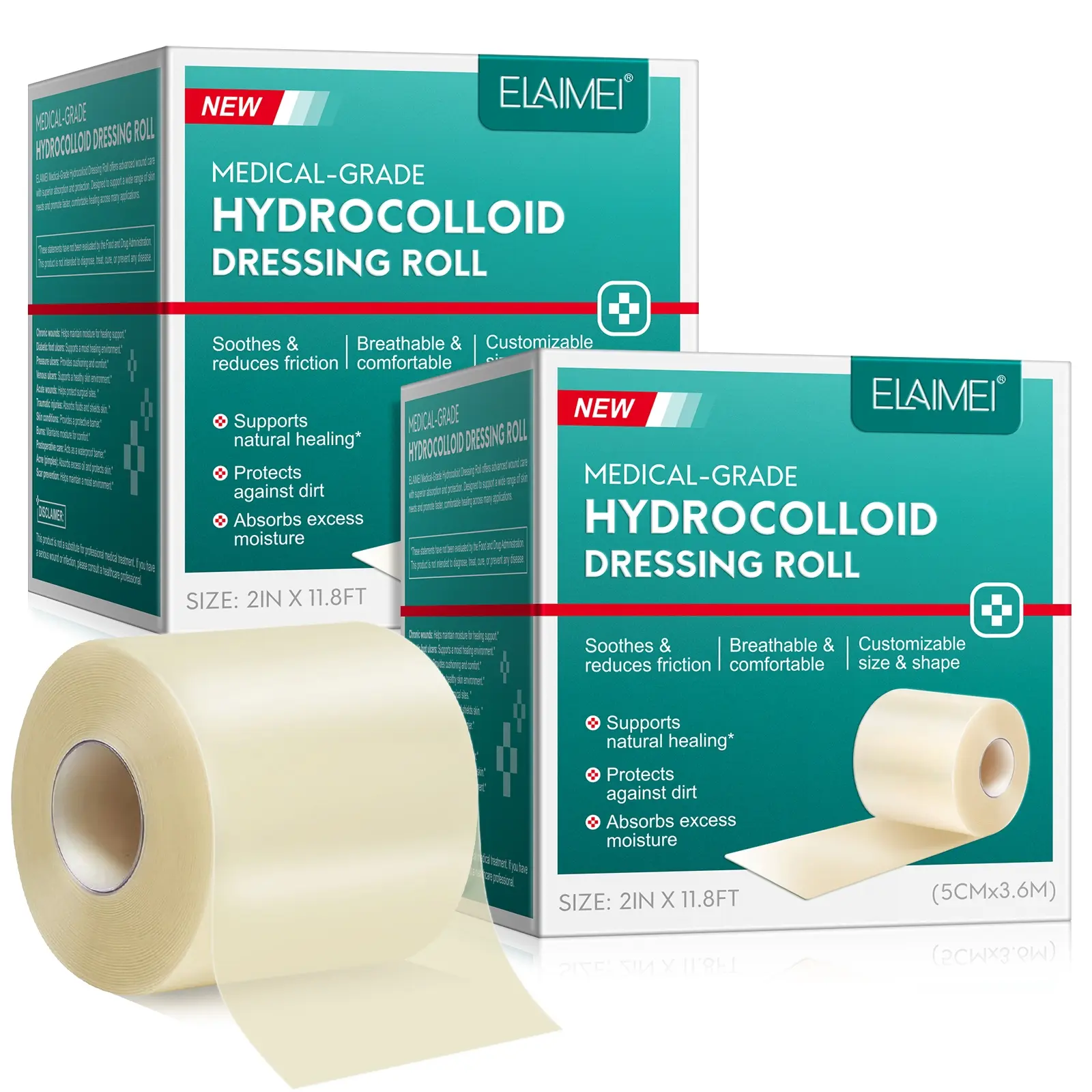 ELAIMEI Hydrocolloid Bandage 5CMX3.6M Isolates wounds from dust Thin and elastic dressing conforms to skin contours Does not restrict joint movement No foreign body sensation when wearing daily clothing Waterproof and sweat-resistant