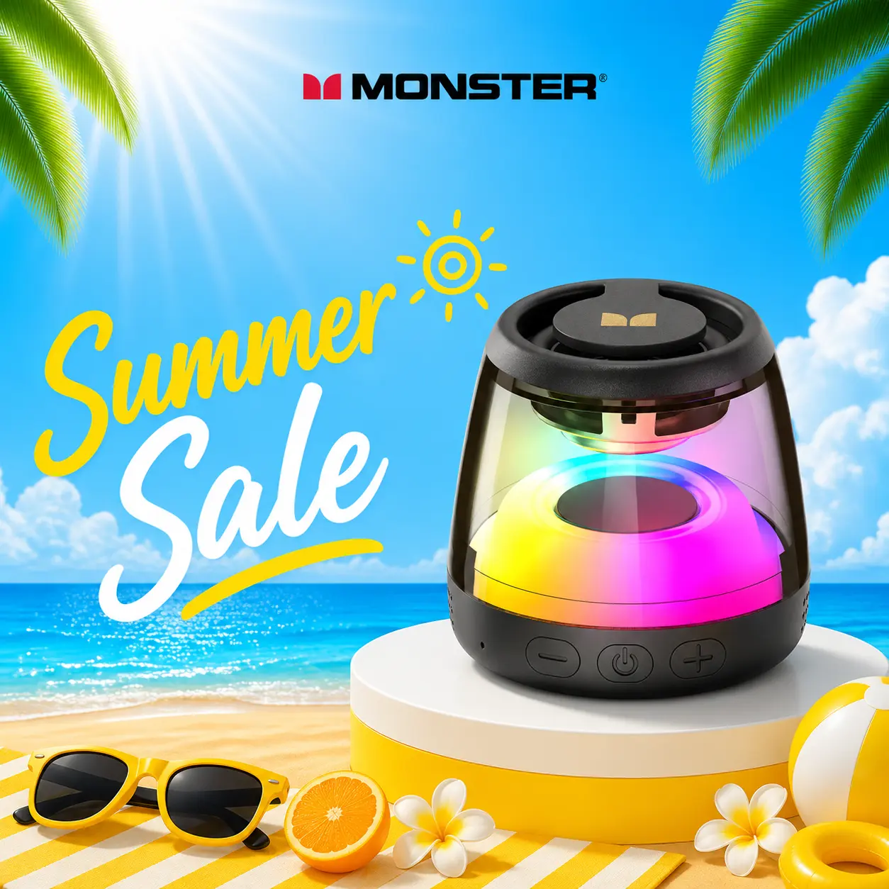Monster Mini Bluetooth Speaker, Portable Wireless Speaker with RGB Lights, TWS Pairing, 360° Stereo Sound, Magnetic Mount, TF Card Support, Bluetooth 6.0, Long Battery Life for Outdoor, Travel & Party