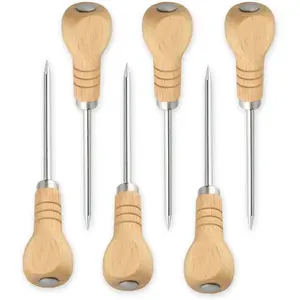 6 count Ice Pick for Breaking Ice, Stainless Steel Ice Pick Tool with Safety Wooden Handle for Kitchen