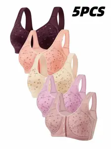 Women's Floral Print Push Up Front Closure Bra, Soft Comfortable Breathable Everyday Casual Fit Bra, Women's Lingerie for All Seasons with Buckle