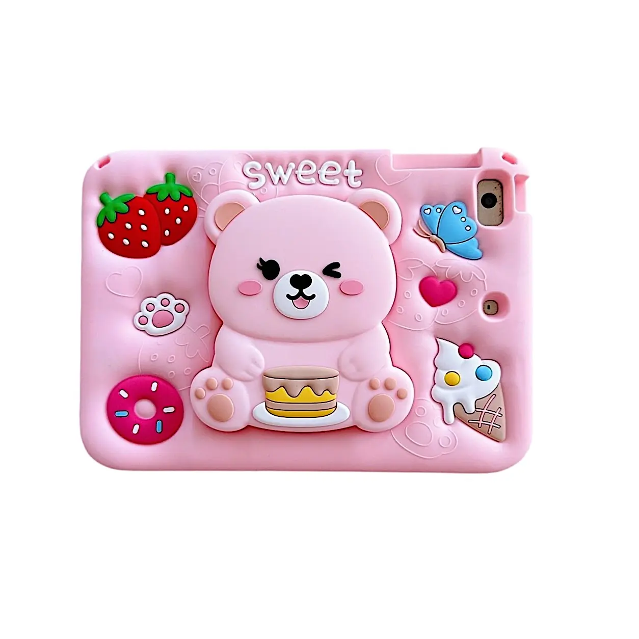 Bear Tablet Case for iPad 7th/8th/9th/10th Gen & Air 11, Cartoon Anti-Drop Silicone Soft Covers, Tablet Protective Cover, Retractable Stand Design Accessories, Tablet Casing
