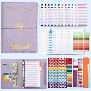 A6 Binder Budget Planner Notebook Bronzing Covers Folder 6 Hole Binder Pockets Plastic Binder Zipper Money Saving Envelope