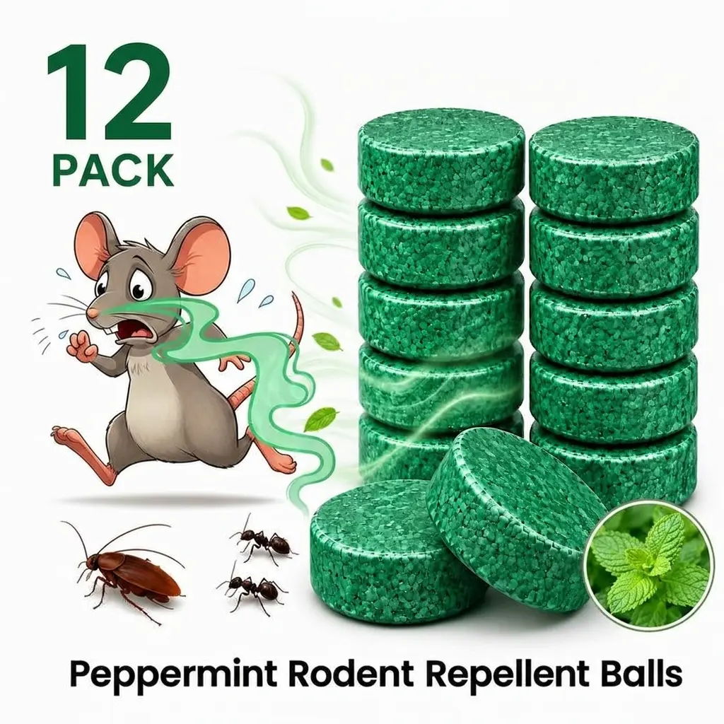 Natural Peppermint Oil Home Pest Control Repellents 12-Pack - Fast-Acting, Eco-Friendly, Cost-Effective, User-Friendly, Long-Wearing Multi-Insect Formula , Mouse Rat Deterrent, Mice Repellent Indoor for Garage, Sheds ,Basements,Boat
