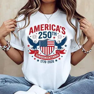 Americas 250th SemiQuincentennial 1776 2026 Eagle And Flag Print T Shirt Casual Loose Fit For Everyday Wear And Outdoor Activities