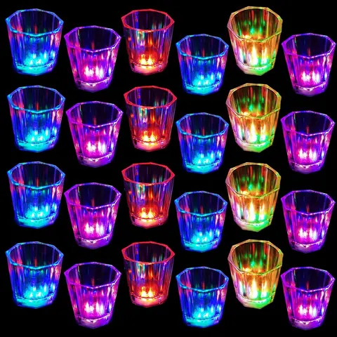 Light Up Shot Glasses Set of 24 Shot Cups for Party Favors Adults Party Cups Led Shot Glasses Glow in the Dark Party Supplies Party Decorations for Birthday, Night Club, Christmas, Thanksgiving Day