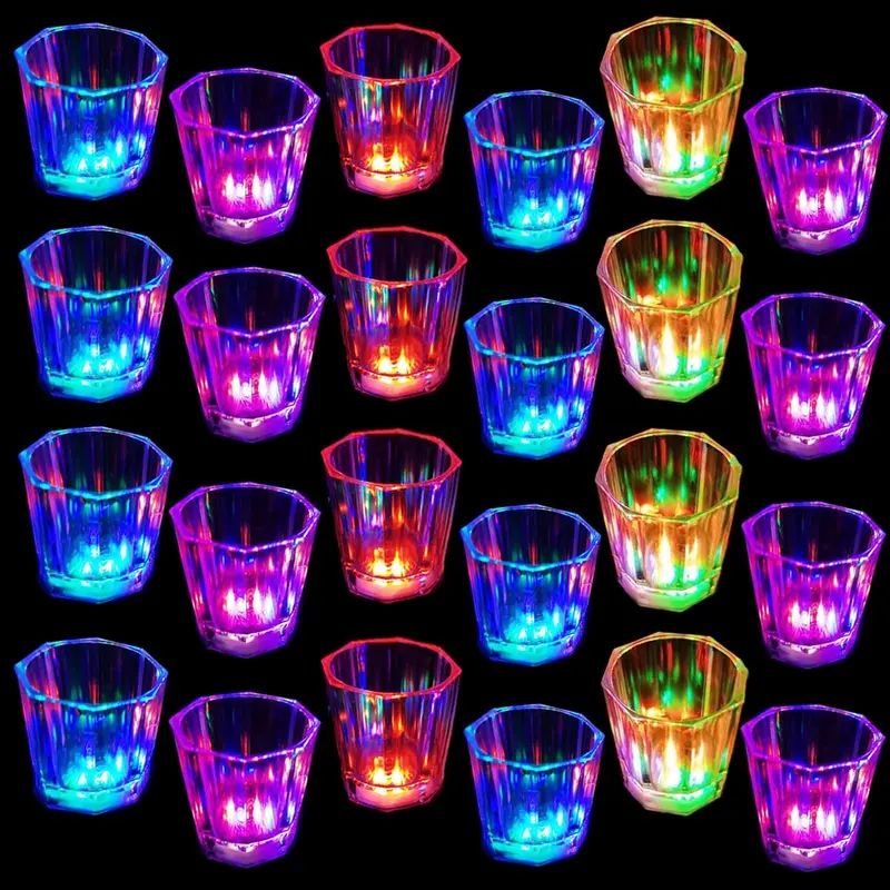 Light Up Shot Glasses Set of 24 Shot Cups for Party Favors Adults Party Cups Led Shot Glasses Glow in the Dark Party Supplies Party Decorations for Birthday, Night Club, Christmas, Thanksgiving Day