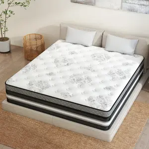 BOMASS 12/14 Inch 2026 New Mattress Twin Full Queen King Hybrid Mattresses Memory Foam Medium Firm Pocket Spring Luxury Refreshing Sleep Experience Elegant floral Print Bed Fiberglass-free