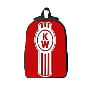 This 17-inch laptop backpack, featuring a vintage truck logo print, is crafted from durable polyester and equipped with breathable shoulder straps, two-way zippers, and side pockets—making it ideal for students.