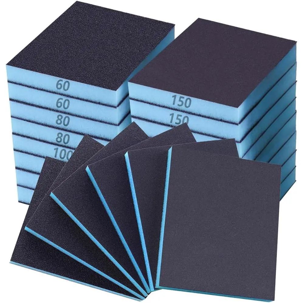 16 Pack Sanding Sponge, 60 80 100 120 150 180 240 320 Coarse Medium Fine Grits Sanding Block,Wet Dry Sandpaper Block Sandpaper Sponge for  Metal FurniturePaint and Drywall