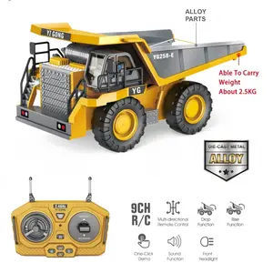 Remote Control Alloy Engineering Car Toy, 1:24 Nine Channel Rc Controlled Mining Truck, Electric Dump Truck with Lights, Ideal Gift for Kids