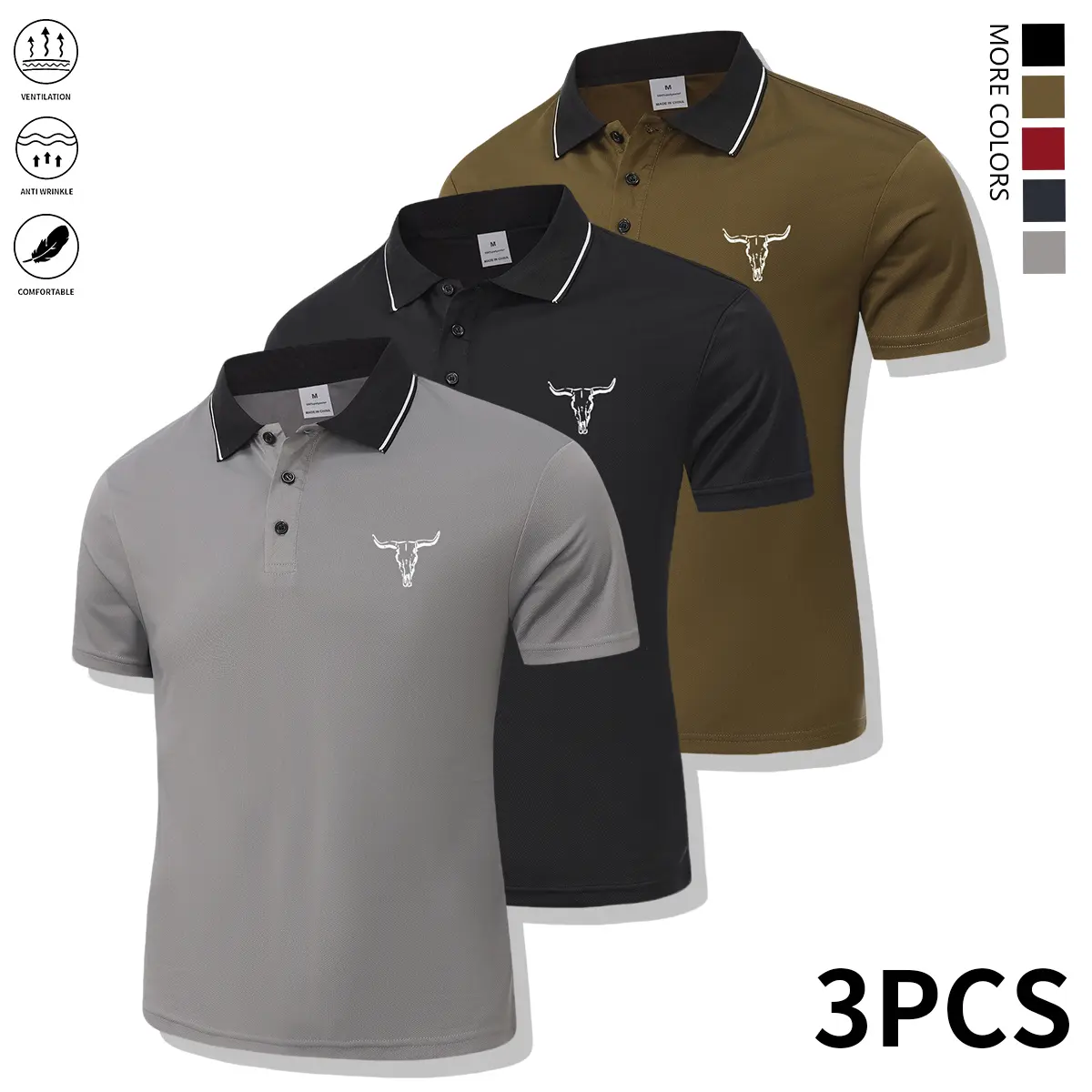 Men's 3-Piece Polo Shirts Set - Classic Collar, Short Sleeves, Button Details, Solid Color Sporty Chic Tops, Comfortable Fit, Multiple Colors, Suitable for Golf, Casual & Sportswear