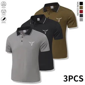 3-piece set for men featuring short sleeves and a classic collar design, comfortable close fit with button details, solid color casual style, regular fit available in multiple colors, suitable for golf and other sportswear.