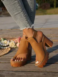 Summer High Heel Sandals, Thick Sole, PU Leather, Casual Style, Lightweight Polyurethane Sole, Elegant Fashion for Daily Wear and Parties
