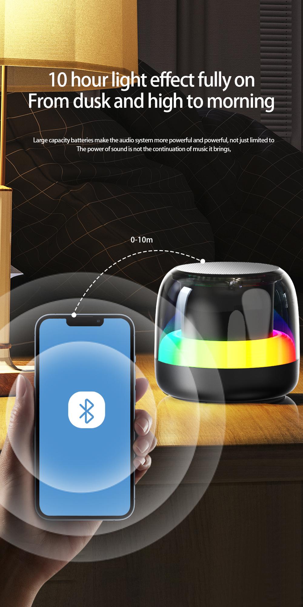 Wireless Bluetooth Speakers with TWS Pairing, Support Bluetooth USB TF AUX Playback, BT5.0, Portable Bluetooth Speaker for Home/Party/Outdoor/Beach, With 7-Color LED Light Audio Cable Charging Rechargeable Smartphone Black