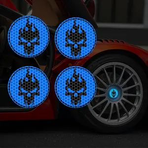 4 Pieces/set of Flame Skull Reflective Car Wheel Hub Stickers, Suitable for Reflective Wheel Hub Decoration Stickers of Cars, Trucks, and SUVs, Self-adhesive Vinyl Material, Fashionable Gift, Car Accessories