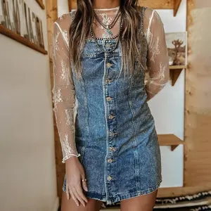 2025 Suspender Old Casual Western Style Slim Denim Dress