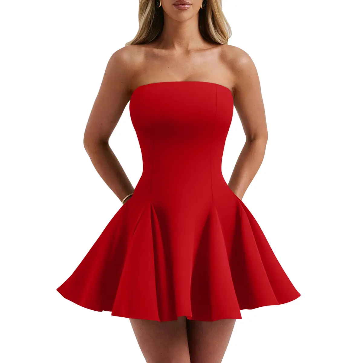 HYZ Women's Sexy Summer Off Shoulder Mini Dress Homecoming Strapless Sleeveless Party Club Short Dresses