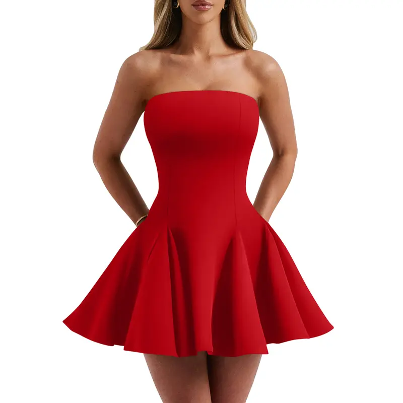HYZ Women's Sexy Summer Off Shoulder Mini Dress Homecoming Strapless Sleeveless Party Club Short Dresses
