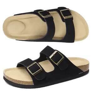 Women's Comfort Straps Adjustable Buckle Slip On Sandals Slide Cork Footbed Sandals For Summer