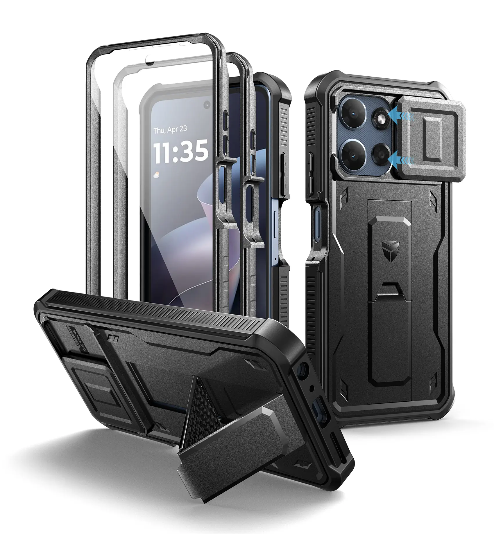 Dexnor Smartphone Casing for Motorola Moto G-Power-5G-2026/Moto G-Power-5G-2025, Heavy Duty Shockproof Handheld Cellphone Accessory with 2 Front Frames, Built-in Magnetic Slide Camera Cover & Kickstand, Screen Protector