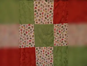 Patchwork Style Blanket: Mandarin and Lime Hide Patches on Luxe Cuddle Lime Hide