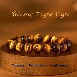 AAA Grade Yellow Tiger Eye Bracelet Natural Crystal for Courage Boost Energy Shield Wealth Protection Body Balance Spiritual Insight Elegance Emotional Healing
