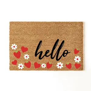 Hello Strawberry Doormat, Colorful Doormat for Spring, Strawberry Decor, Doormat Outdoor, Home Gift, Daisy Decor, Flower Mat, Home Decor, Front Door Mat