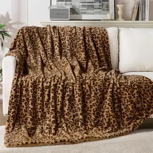 Throw Blanket, Double-Sided Plush Fluffy - Luxury Faux Fur Leopard Print Blanket, Soft and Cozy Room Decor (50x60 Inches, Brown)