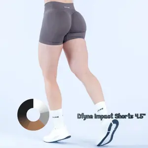 Dfyne Impact Shorts 4.5" - Seamless High Stretch Fabric Low Ribbed Band Subtle Glute Contour Gym & Fitness Shorts for Women Athletic Bottoms with Low Rise Silhouette & Scrunch Bum Design