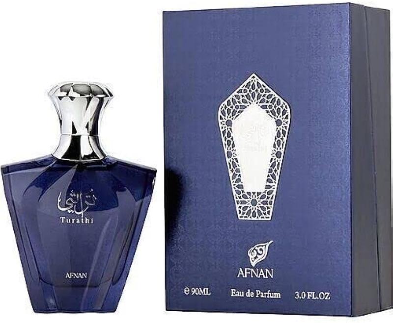 AFNAN Turathi Blue 3.4 EDP Spray - 90ml Eau de Parfum with Bergamot, Mandarin, Amber, Woody, Musk, Patchouli & Fresh Spicy Notes